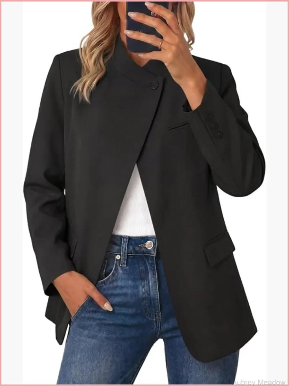 Plaid Blazer Business Suit Jacket Open Front Long Sleeve